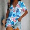 Summer Women Fashion T-shirt Tropical Plants Graphic V-Neck Tops Tees Female Vintage Short Sleeve Clothing Ladies Casual Outfit
