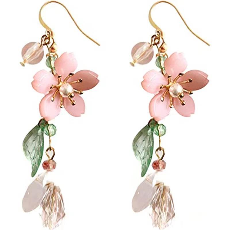 2024 Korean Fashion Flowers Drop Earrings For Women Temperament Simple Long Tassel Earrings Female Party Wedding Zircon Gifts