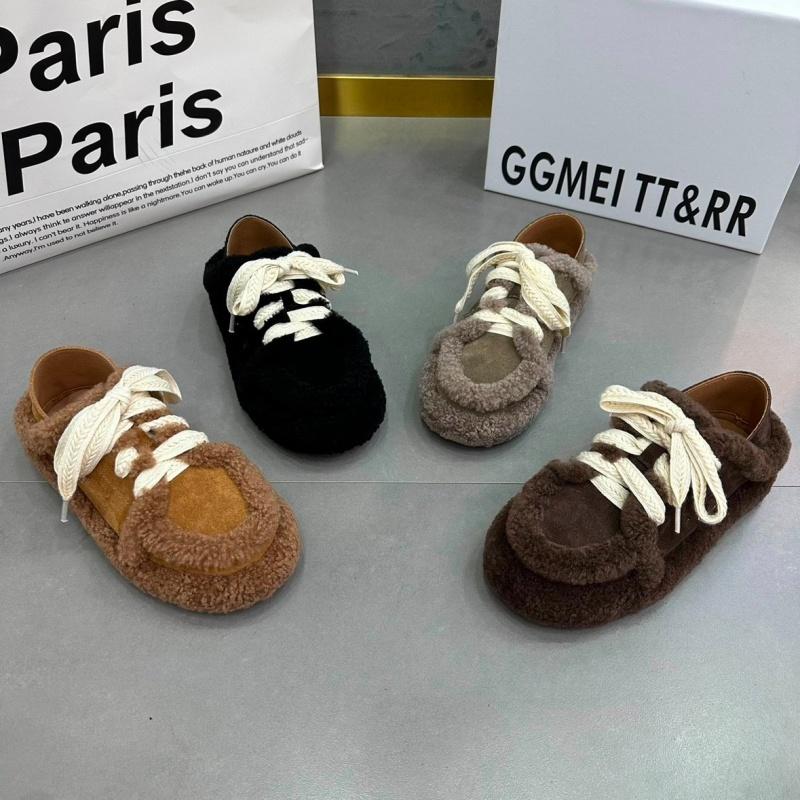 Winter Women Loafers Plush Lace Up Flat Shoes Bow Woman Flats Warm Loafer Wool Casual Shoes Fur Boat Shoes Flats Zapatos Mujer
