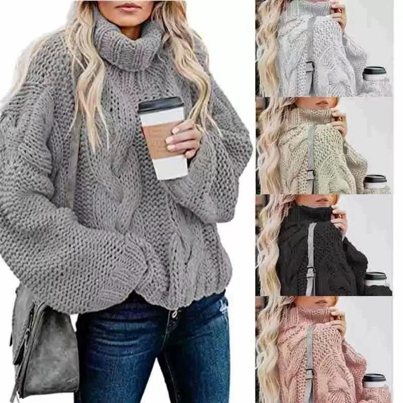 Nuovo Maglione Pullover da Donna con Scollo Alto 2026, Lavorazione a Treccia Spessa, Vestibilità Larga, Manica Lunga, Maglione Invernale per Uso Casual