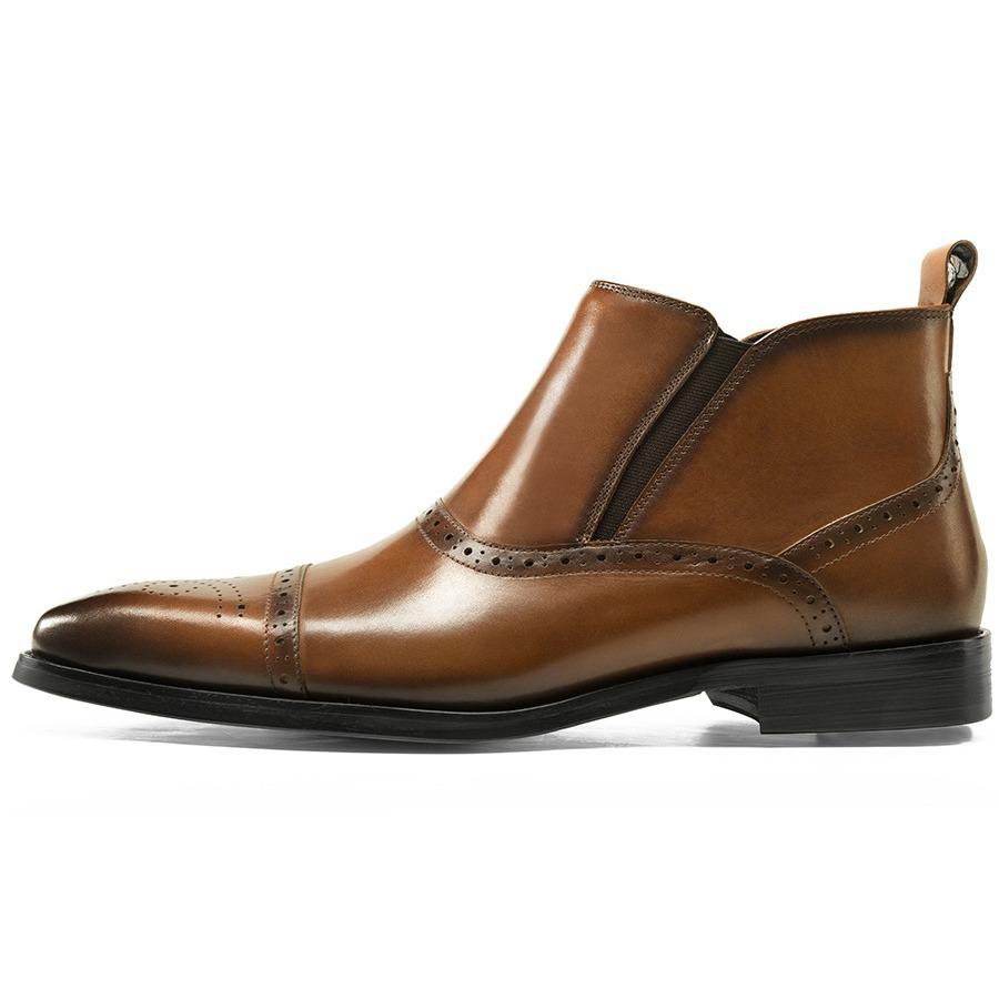 Men's high-top shoes carved cowhide men's shoes small square head Chelsea men's boots footwear