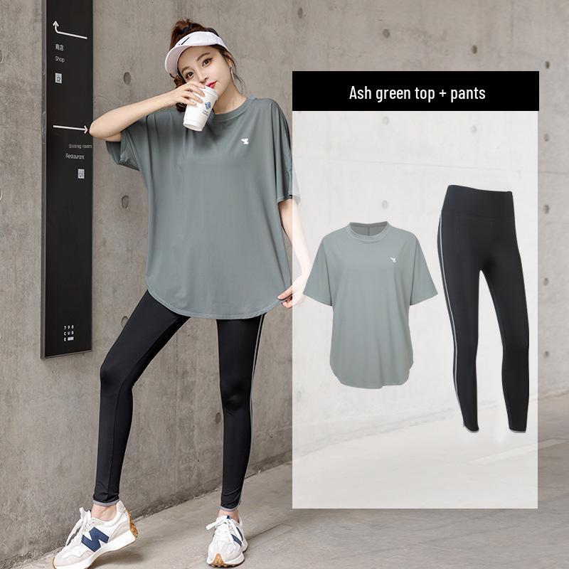 Women's Plus Size Yoga Set: Loose Short Sleeve T-Shirt & Gym Shorts