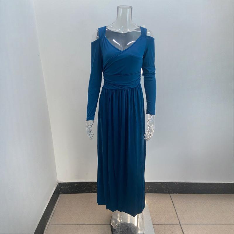 שמלת מקסי צבע אחיד שוליים גדולים נשים אלגנטית מותן לא סדיר נסיעות