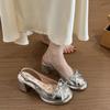 Fashion Small Floral Sweet Style Women's Summer Outer Wear 2025 Sandals New Arrival Bow Dress Thick Heeled Sandals
