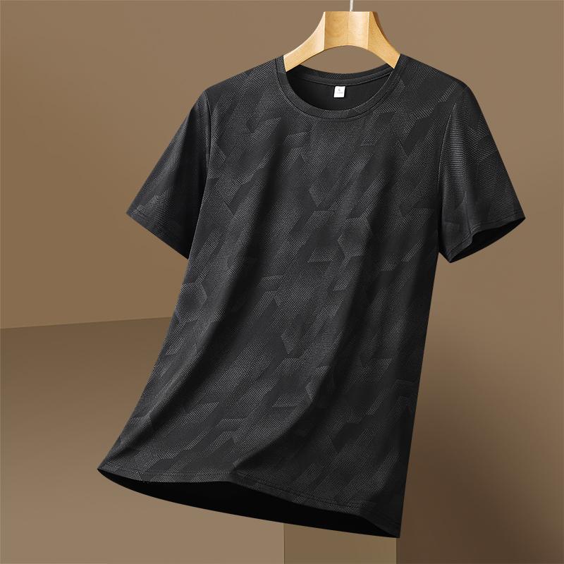 T-shirt a maniche corte mimetica in seta ghiacciata da uomo, sottile, larga, ad asciugatura rapida, per corsa, sport, elastica, taglia grande