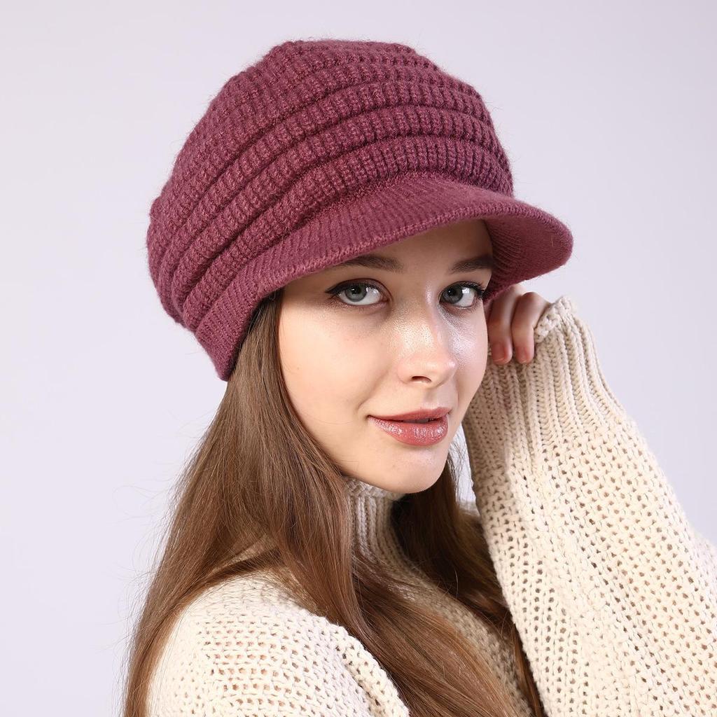 Women's Plush Knitting Soft Rabbit Wool Baseball Hat Beret Warm Cap