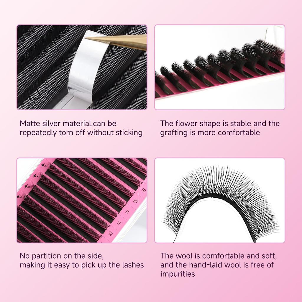 Merrdear U 6D Lashes Extensions Matte Black U Shaped 6D Eyelashes Extensions U Lashes Premade Volume Fans False Eyelashes