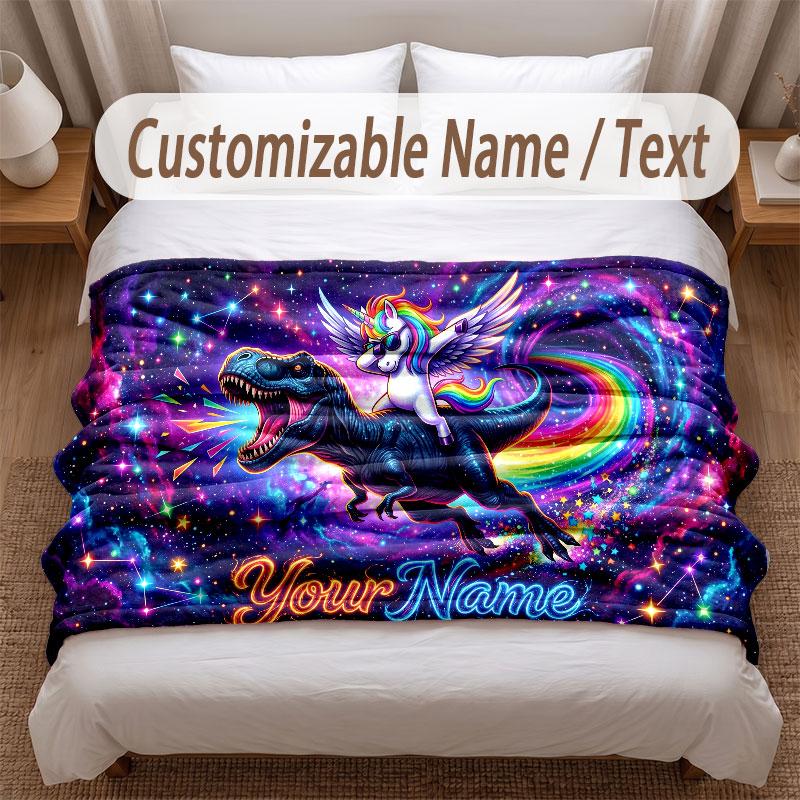 Coperta Morbida a Tema Dinosauri Personalizzata con Stampa Nome Testo Coperta Calda Decorazione Divano Casa Camera da Letto