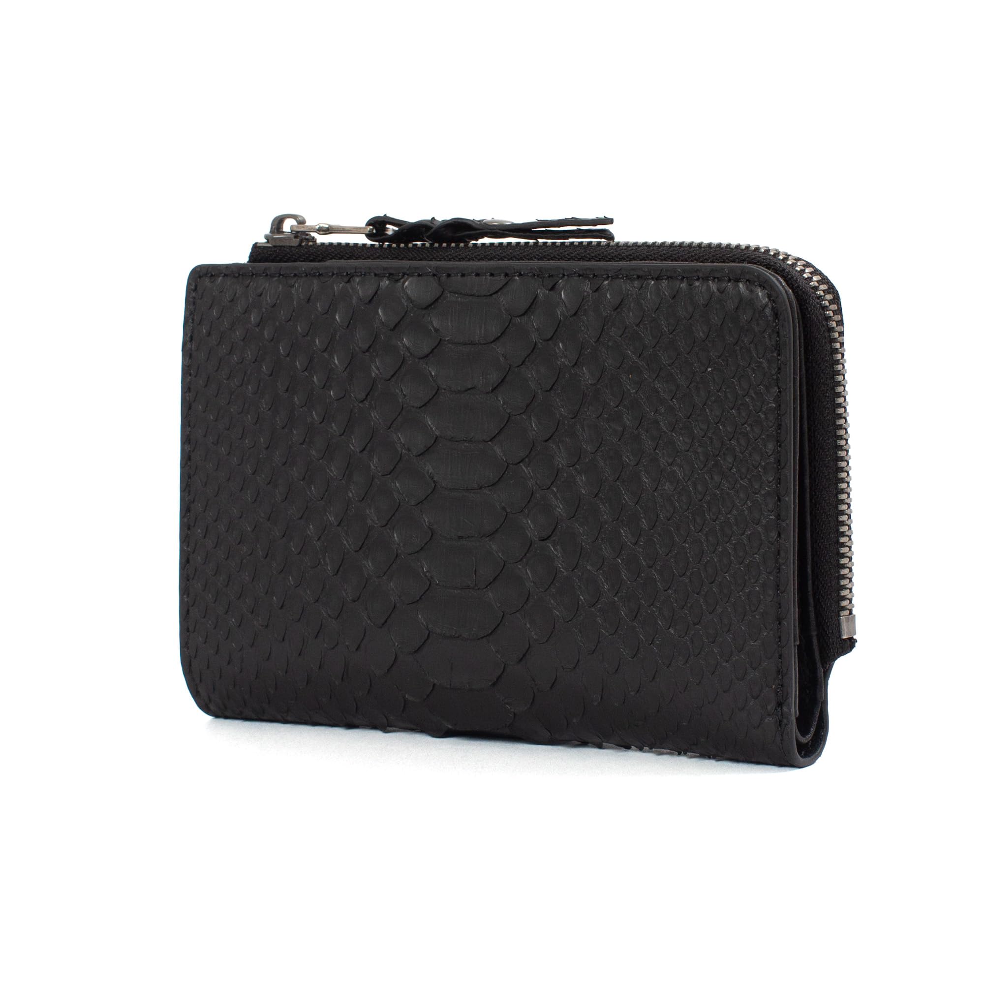 

Двойной кошелек-бифолд с глубоким отделением для купюр из матовой питоновой кожи и итальянской воловьей кожи KSK-7052, отделение, L-образная молния, (черный) чёрный