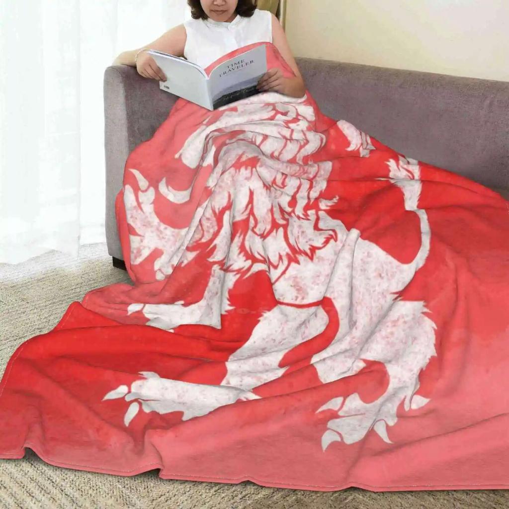 Lion Rampant Red Watercolour Four Seasons Comfortable Warm Soft Throw Blanket Lion Rampant Heraldry Sigil Medieval Charge