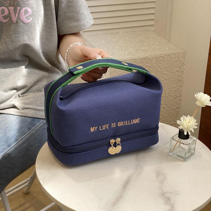 Portable H Canvas Bag: Large Capacity, Waterproof, Dustproof; Ideal for Lunch, Cosmetics, and Toiletries