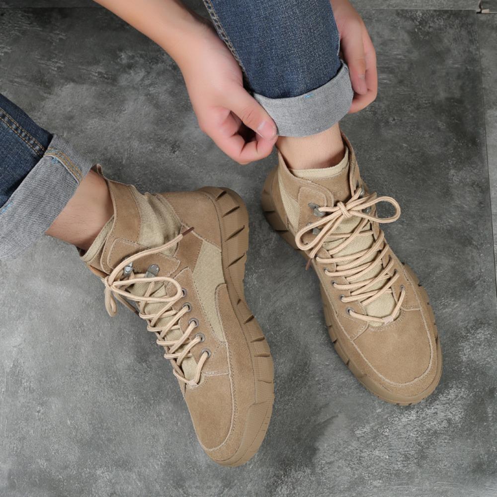 Real Leather Cowhide Men's Boots British Style Versatile High Top Shoes Short Boots Men's Desert Boots Tooling Shoes Outdoor