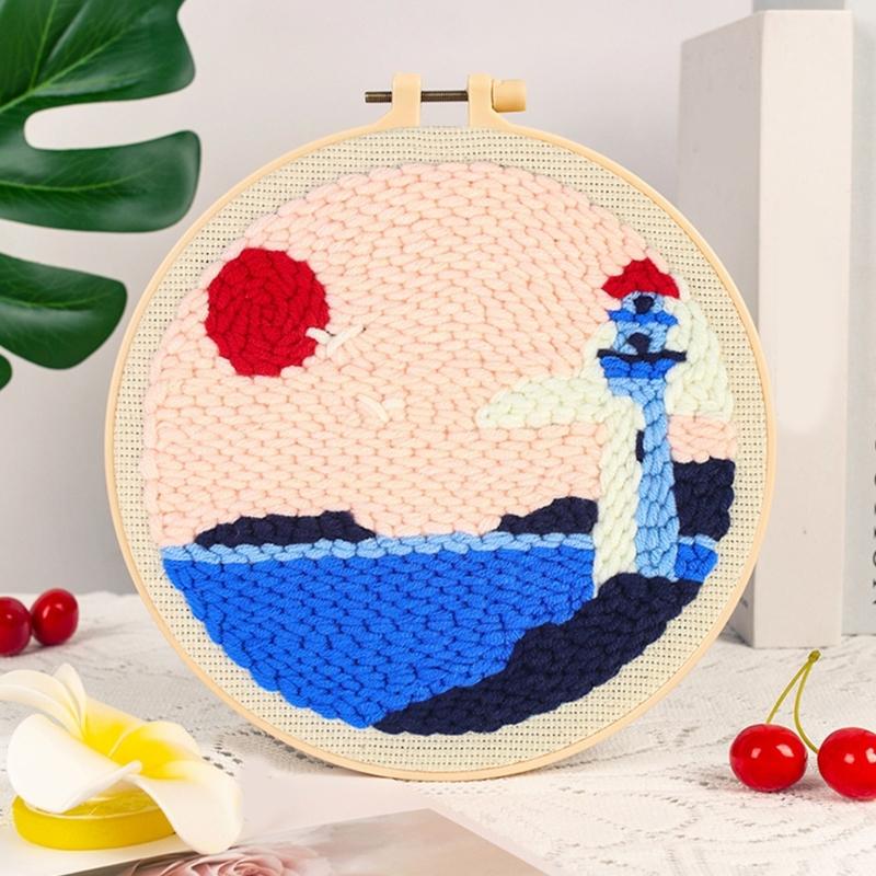 Beginner Friendly Punch Needle Embroidery Set With Thick Yarn Craft Set for Home Decoration and Relaxation