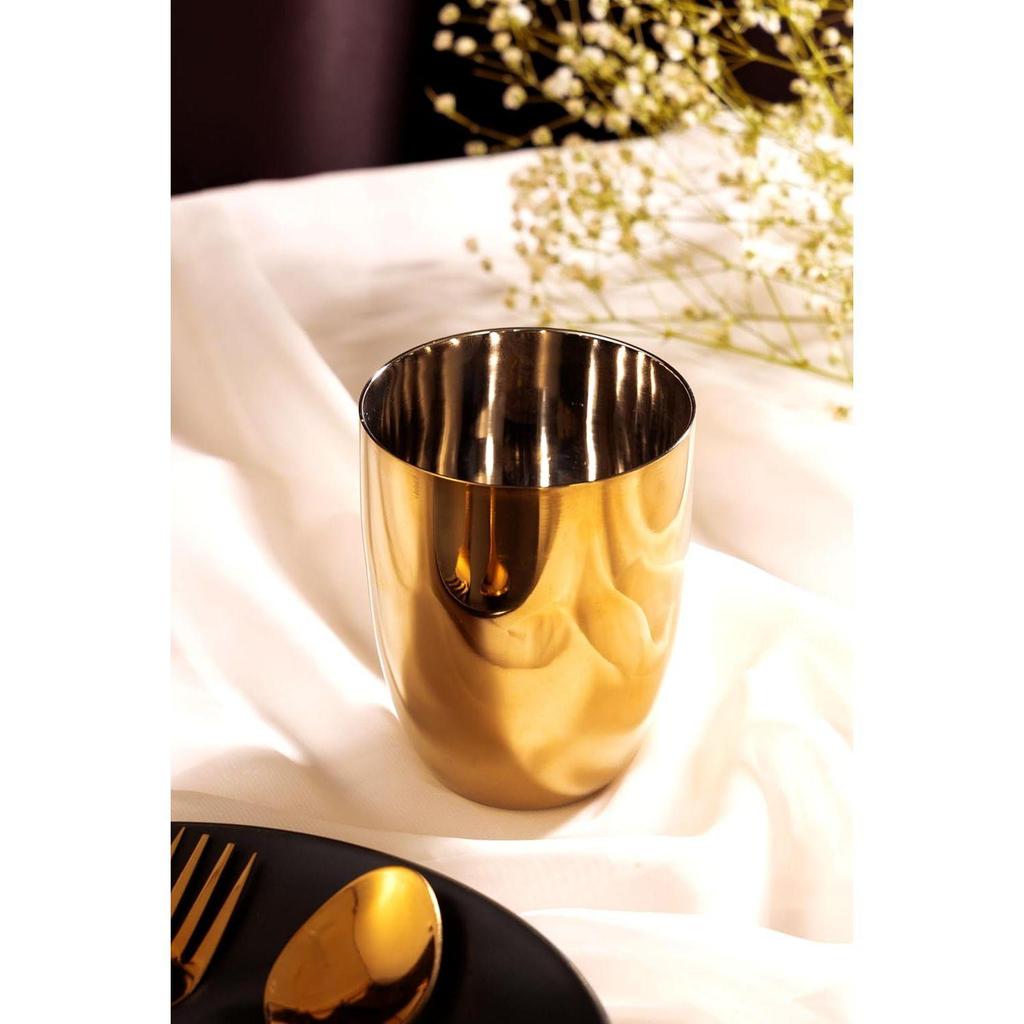 Ensemble de 4 Verres en Acier, Or PVD, Verre à Boire 100% Alimentaire, Verre à Eau Lavable au Lave-Vaisselle, Non Toxique, Gobelet Anti-Ternissement
