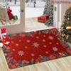 2D Flat Printed Simple and Elegant Red Background Snowflake Christmas Doormat, Poinsettia Holly Doormat, Machine Washable Holiday Floor Decor Rug, Ind