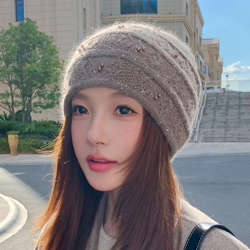 Rabbit Fur Wool Hat Women's Autumn and Winter New Loose Warm Ear Protection Pullover Hat Knitted Hat