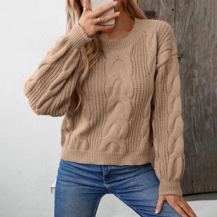 Cárdigan Suéter Top de Punto Vintage Otoño Invierno Manga Larga Holgado Cuello O Color Sólido