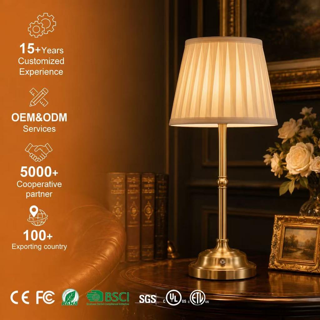 Modern Gold Dimmable Dining Table Atmosphere Night Light Bedside Rechargeable Fabric Cordless Led Table Lamp