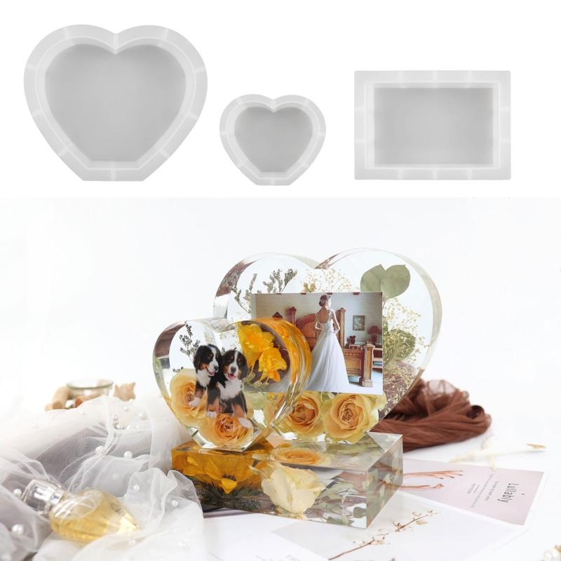 Valentine's Day Photo Frame Resin Molds Rectangle Picture Frame Silicone Mold Heart Shape Epoxy Mold Handicraft Making