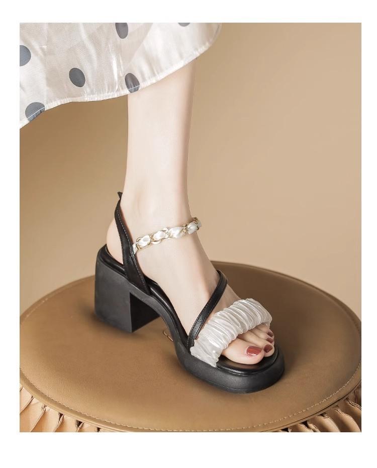 

High heels women s summer new with skirt thick heel sandals women s versatile sandals 40 чёрный