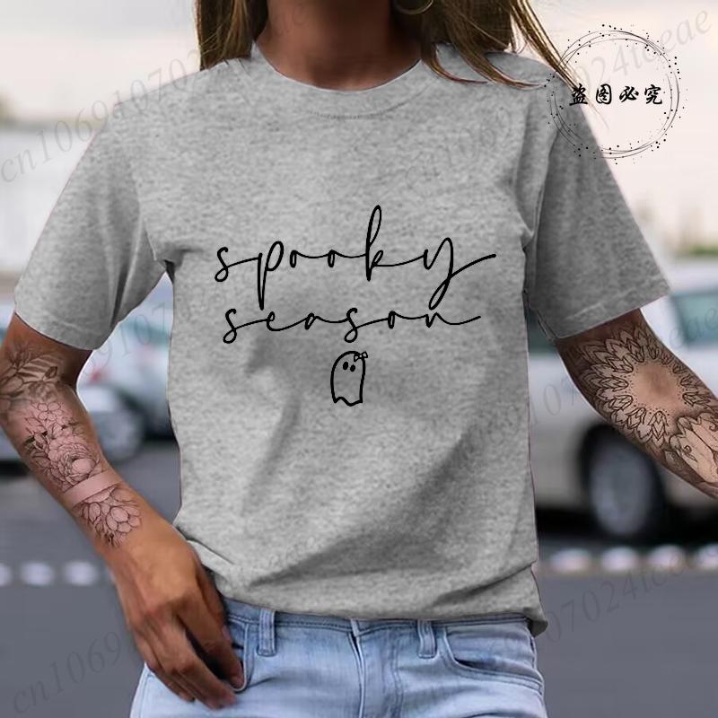 Cute Spooky Season Women's T-Shirts Clothing,Womens Halloween Tops Tees,Cute Fall T-Shirts,Spooky Season Shirt