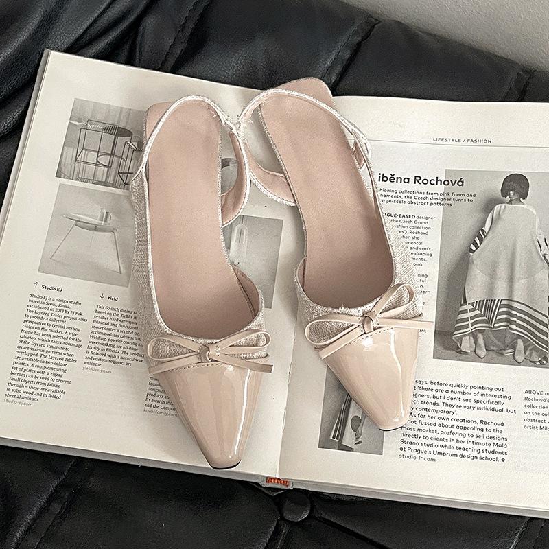 

Bow pointed versatile sandals women s outer wear 2025 summer new French temperament one-pedal shallow mouth single shoes tide 39 абрикосовый