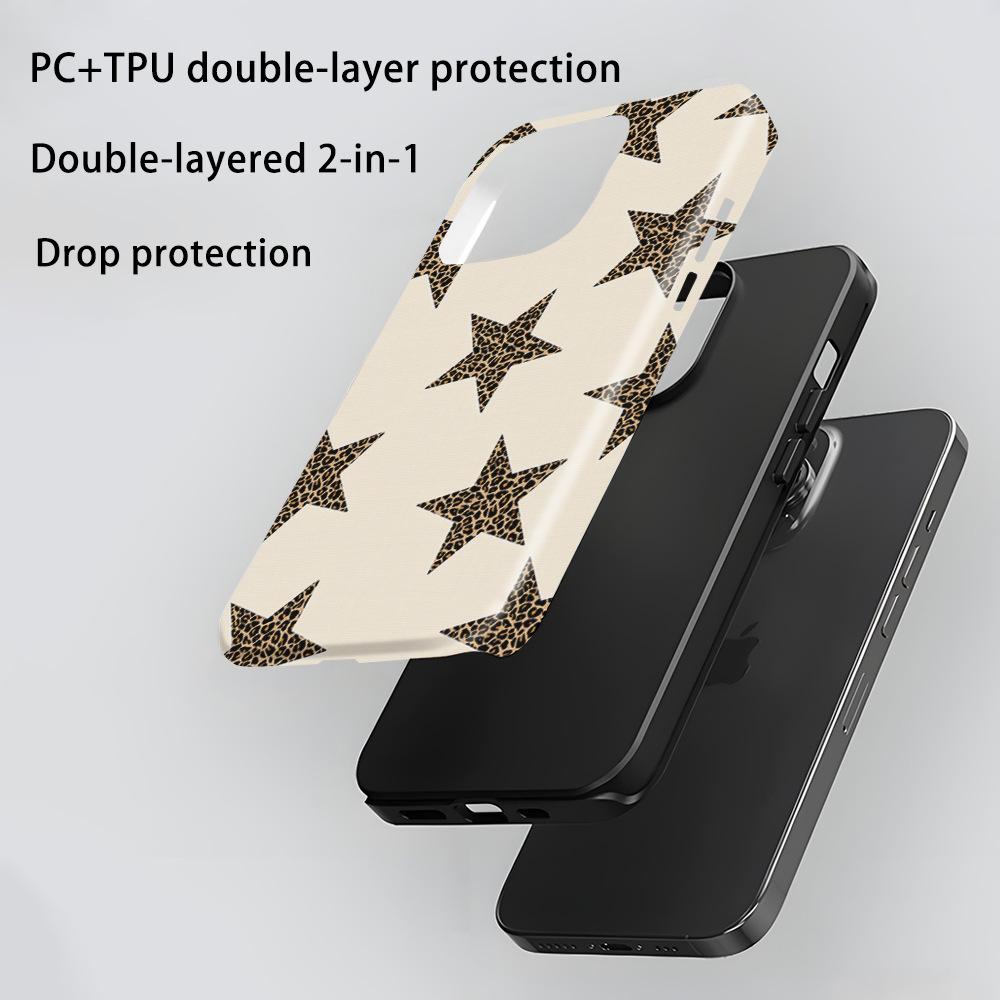Retro leopard print star mobile phone case Apple 11pm double-layer film hard case iPhone11 magnetic mobile phone case
