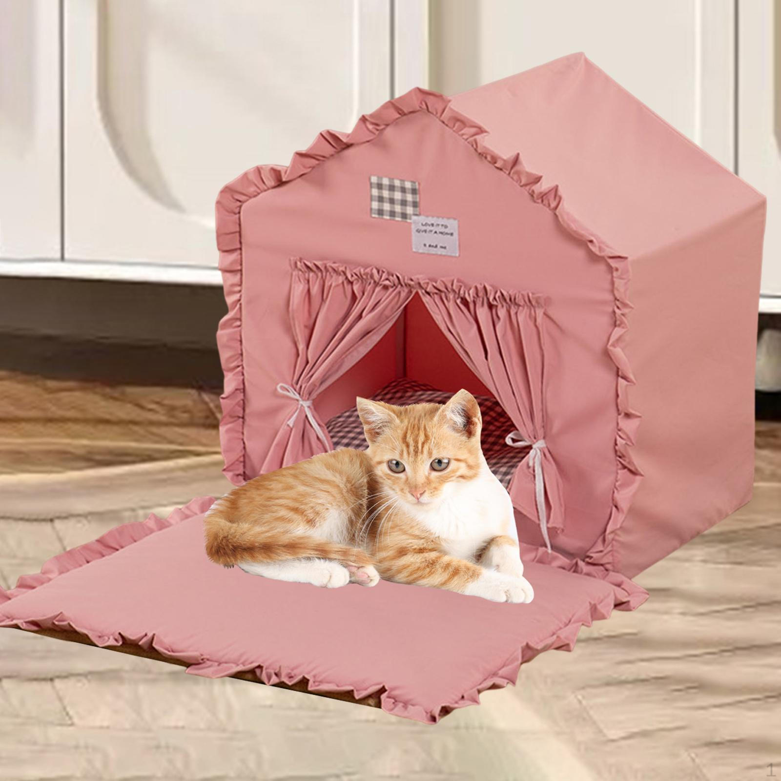 

Cat House Pet Tent Nest Supplies Anti Slip Accessories Kennel Small Dog Bed for Indoor Cats Pink