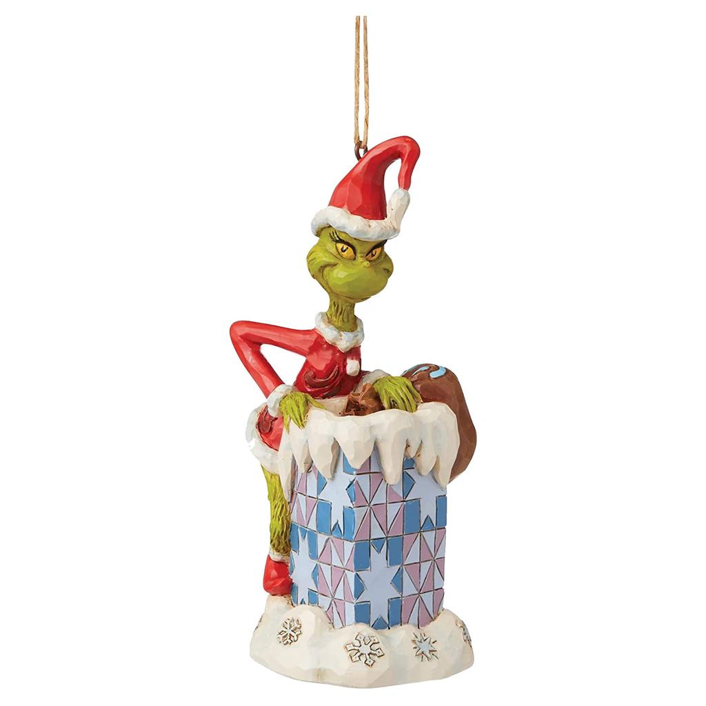 Christmas Tree Ornament with Green Character in Santa Outfit Holding Bah Humbug Sign, Festive Holiday Hanging Decoration, Durable Resin, 5 Inch