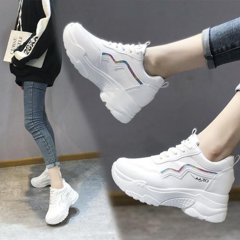 

Little white shoes women s 2025 spring and autumn new versatile mesh platform casual sports shoes 8cm height-increasing women s shoes 40 серебряный