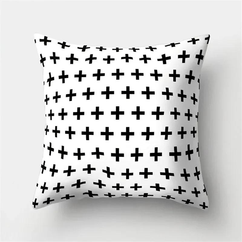 White Black Geometric Cushion Cover x Pillowcase Sofa Decor Polyester Home