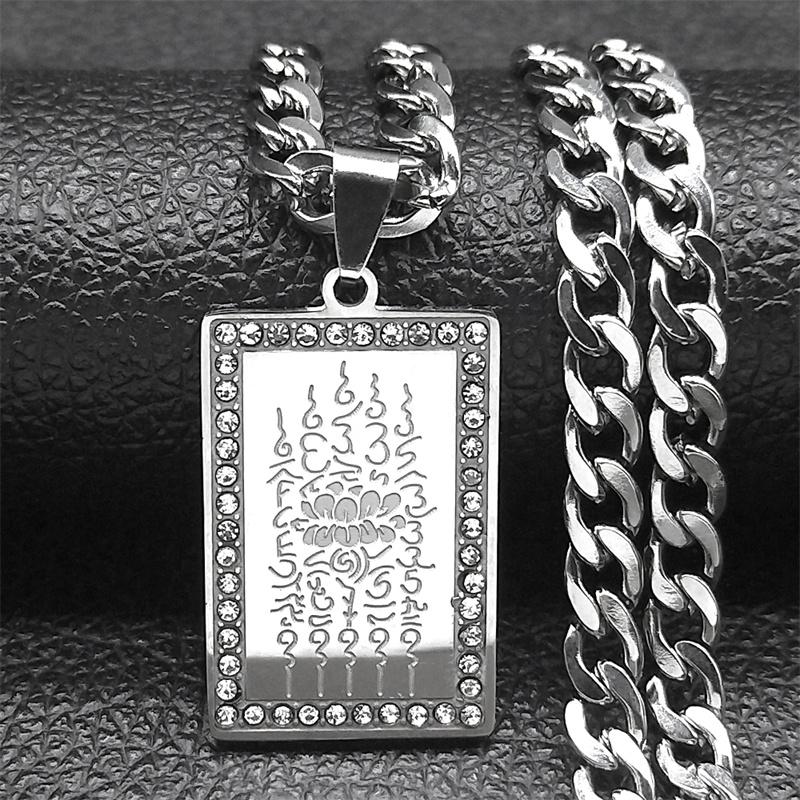 Thailand Schrift Boeddhistische Plaquettes Lotus Hanger Ketting voor Vrouwen Mannen Roestvrij Staal Goudkleurige Medaille Punk Amulet Sieraden