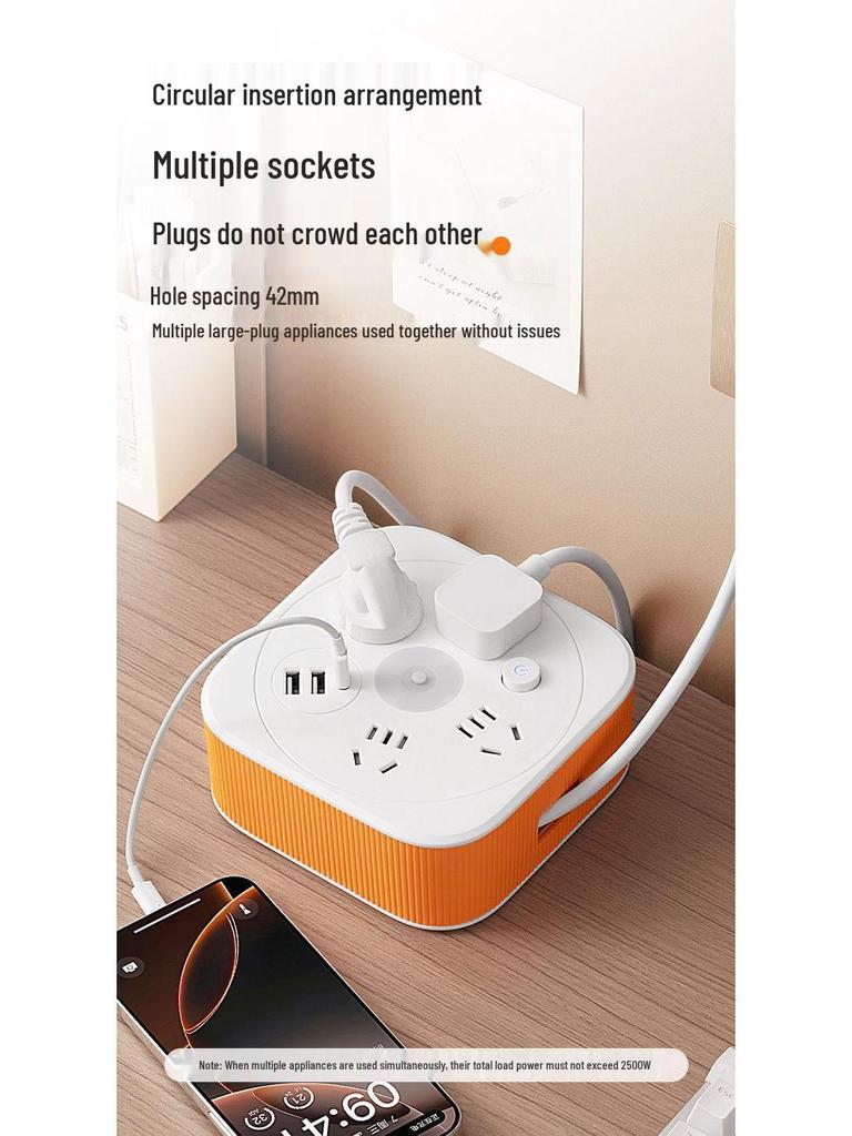 Multi-Socket USB Power Strip with Night Light for Home Use
