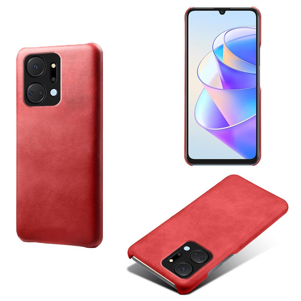 

For Honor X7a 5G Calf Texture Cell Phone Cover Anti-scratch PU Leather Coated PC Mobile Phone Case Red