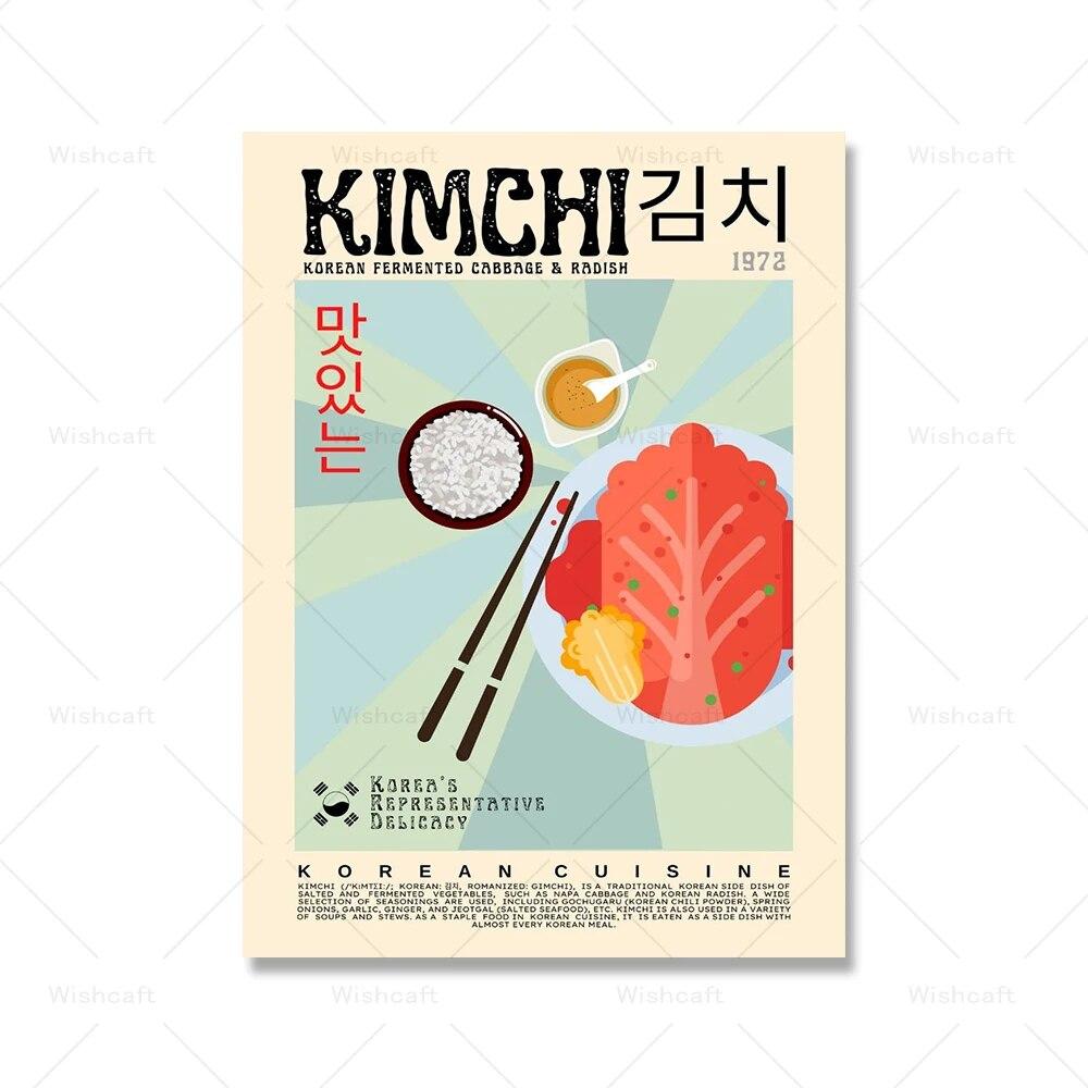 Gimbap Kimchi Bibimbap Poster Retro Style Korean Food Vintage Wall Art Pictures Cuisine Modern Kitchen Decor Prints Painting No Frame
