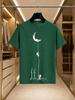 2026 New Arrival 100 Cotton Tshirt Astronaut Climbing Crescent Moon Creative Silhouette Print Crew Neck Tops Unisex Ins Style Loo