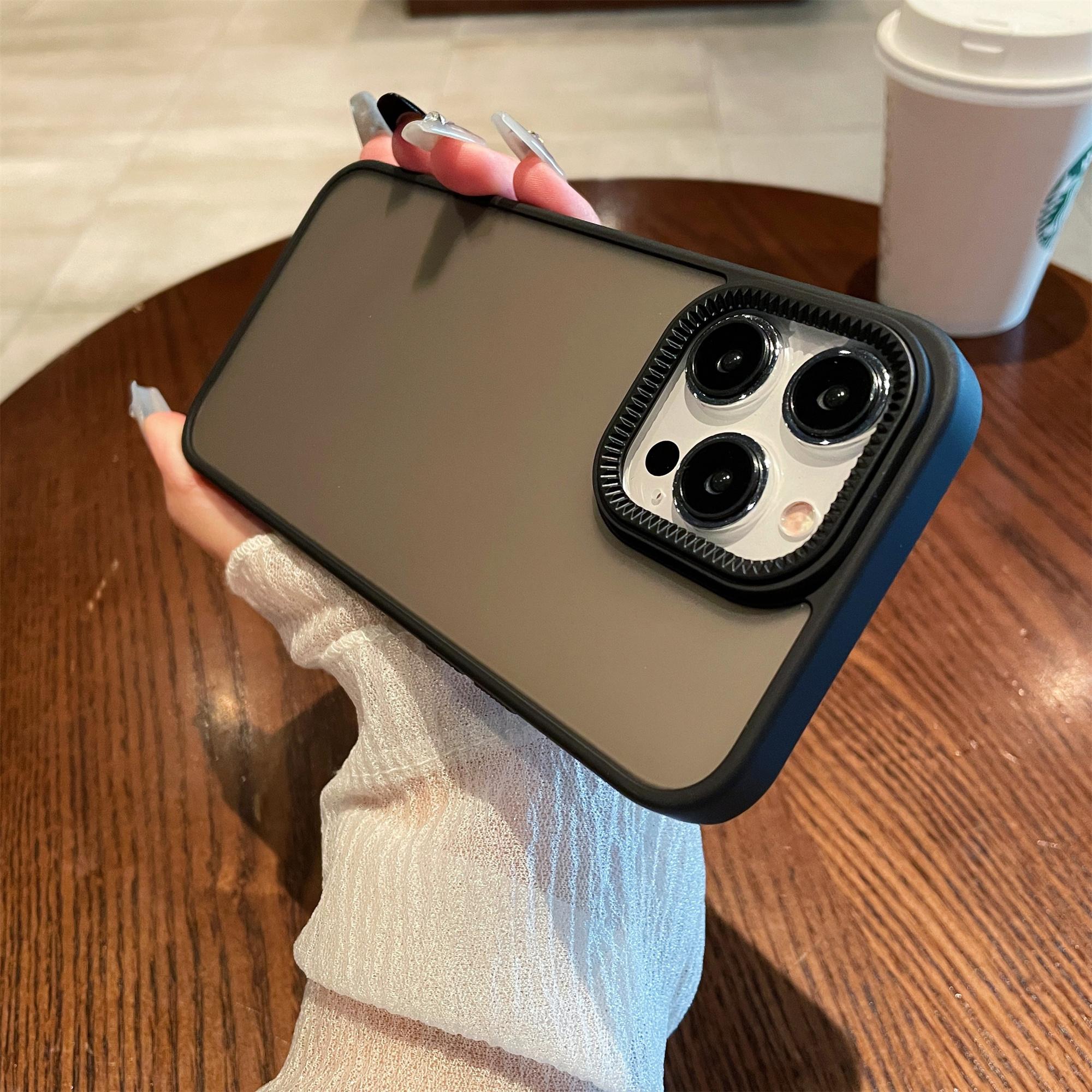 

For iPhone 15 Pro Case Gear Inspired Design PC+TPU Skin Touch Phone Cover Black