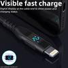 1m USB To Lightning Cable Digital Display 2.4A Nylon Braided Phone Fast Charging Cord