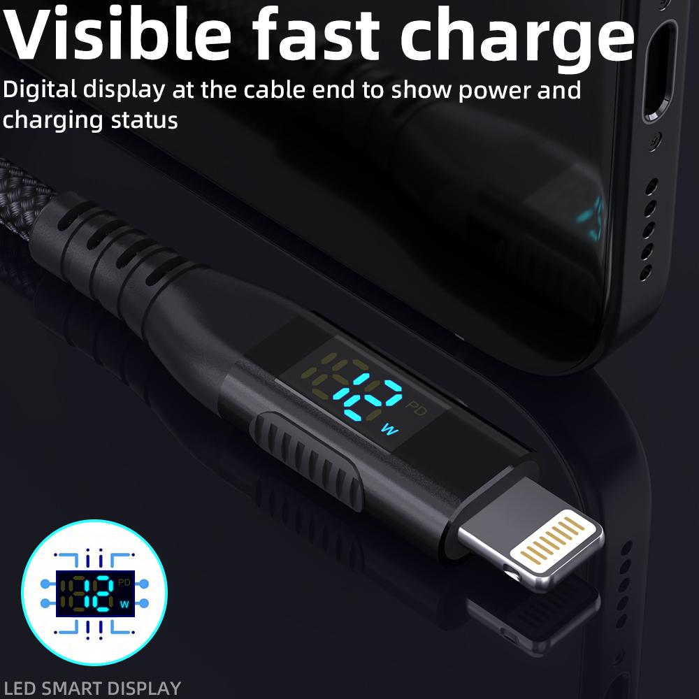 3m USB to Lightning Cable Digital Display 2.4A Nylon Braided Phone Fast Charging Cord