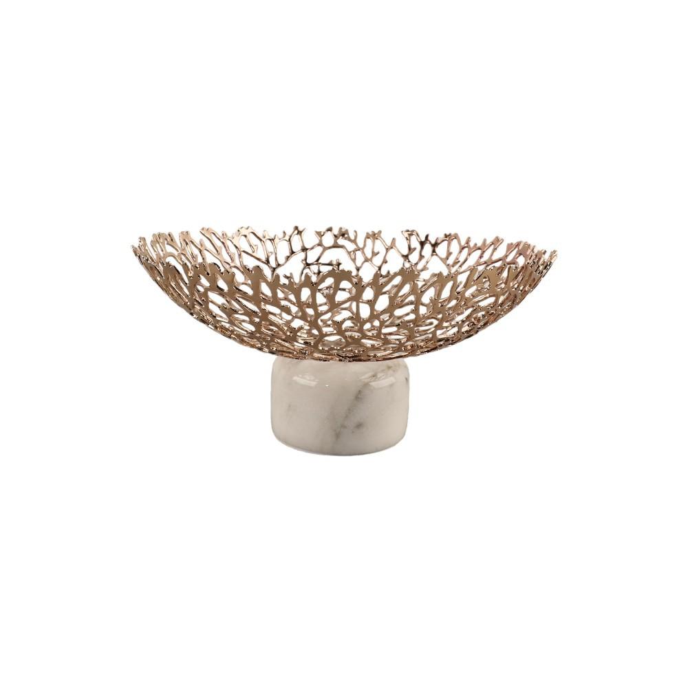 Tavă Metalică Goală Suport Disc Coral cu Bază de Marmură Placă Rotundă Metalică pentru Fructe Bol Aurit Accesorii Decorațiuni Casă