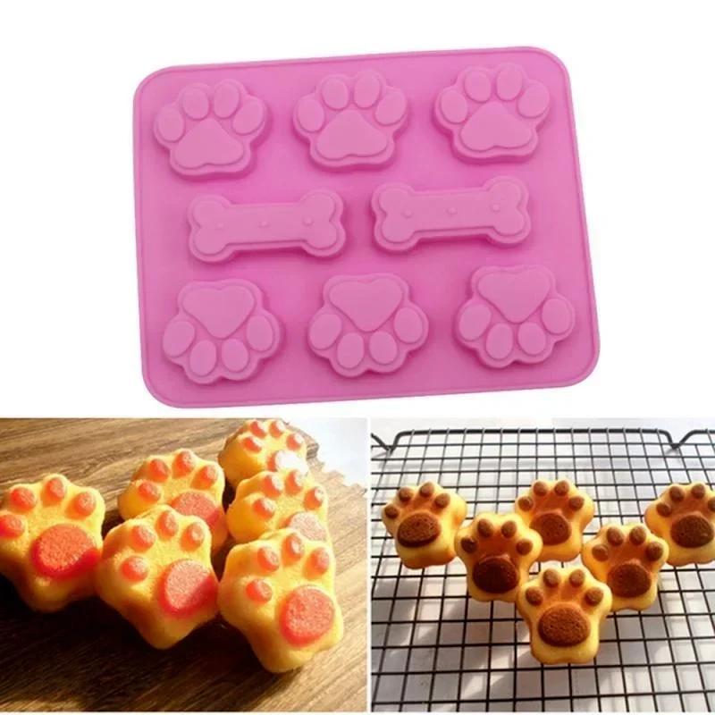 Cute Dog Creative Handmade Footprint Silicone Mold Cake Molds Bone Cookie Cutter Fondant DIY Silicone Bakeware Molds Accessories