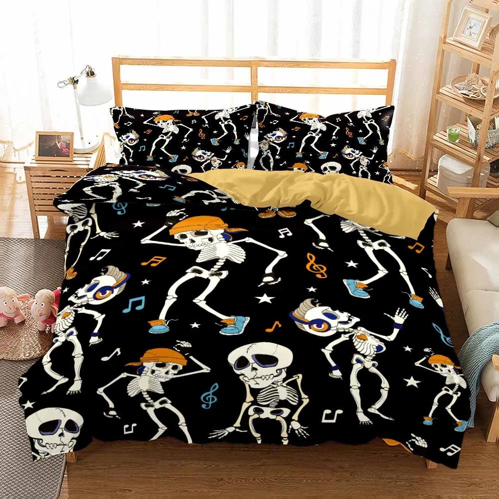 

Printed Happy Halloween Bed Linens Set Covers Bed Room Queen Quilt Cover Set Skull Bedding Set Luxury Bedclothes Customized EU single(135x200cm)