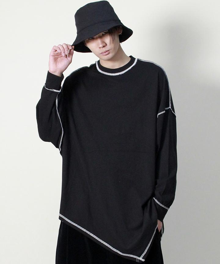 Deumakeu Asymmetrical Oversized Unbalanced Long Sleeve T-Shirt Black