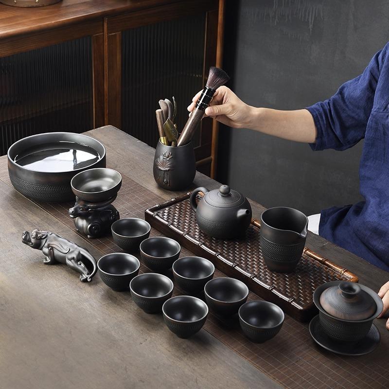Purple Clay Jumping Knife Kung Fu Tea Set2025New Retro High-End Household Tea Brewing Special Gaiwan Teapot Teacup