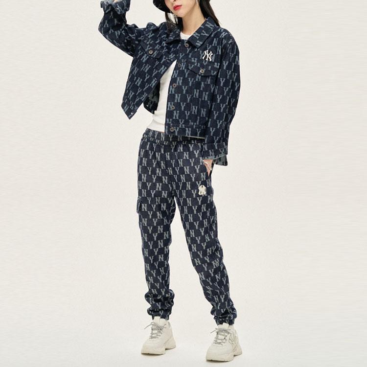 New MLB Old Flower Cropped Coats Women's Dark Blue 3FDK01014-50BLD