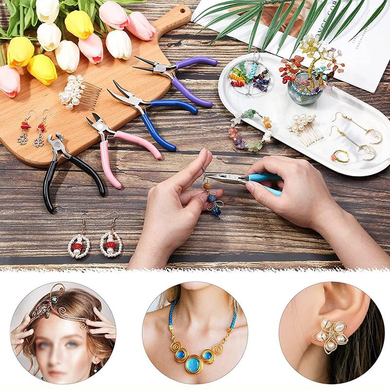 Mini Jewelry Pliers Set Diagonal Pliers Round Bent Needle Nose Cutter Handcraft Beading Insulated Plier For DIY Jewelry Tool