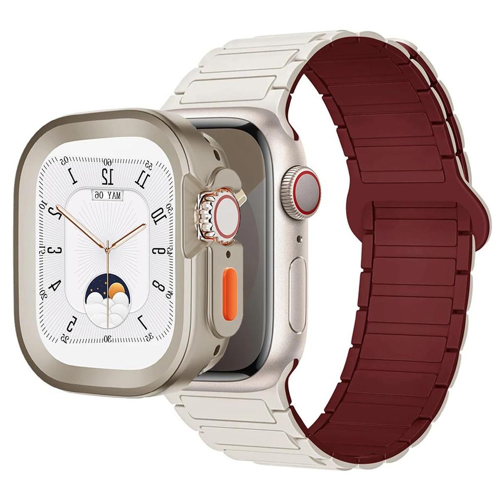 Magnetic Loop+silicone case for Apple Watch 42mm 46mm 44mm 40mm 49mm 45mm 41mm iWatch Series 11 SE 3 Ultra 3 10 9 8 7 6 5 Strap