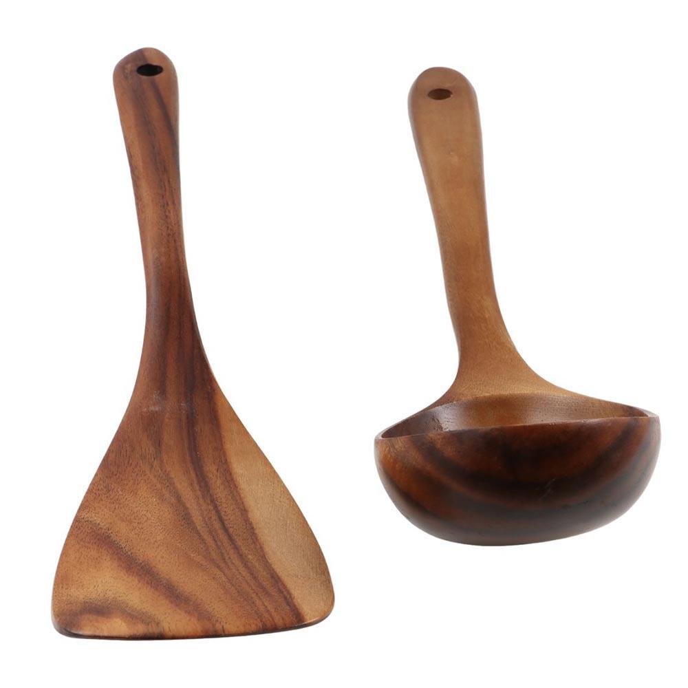Natural Handmade Wooden Cooking Long Handle Kitchen Utensils Spatula Soup Spoon Scoop Spoon