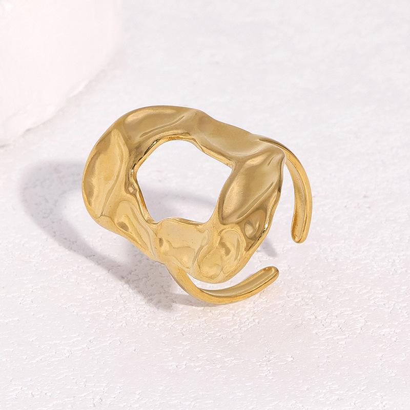 Gold Color Stainless Steel Rings for Women Men Retro Irregular Hammered Hollow Open Rings Waterproof Jewelry Party Gift