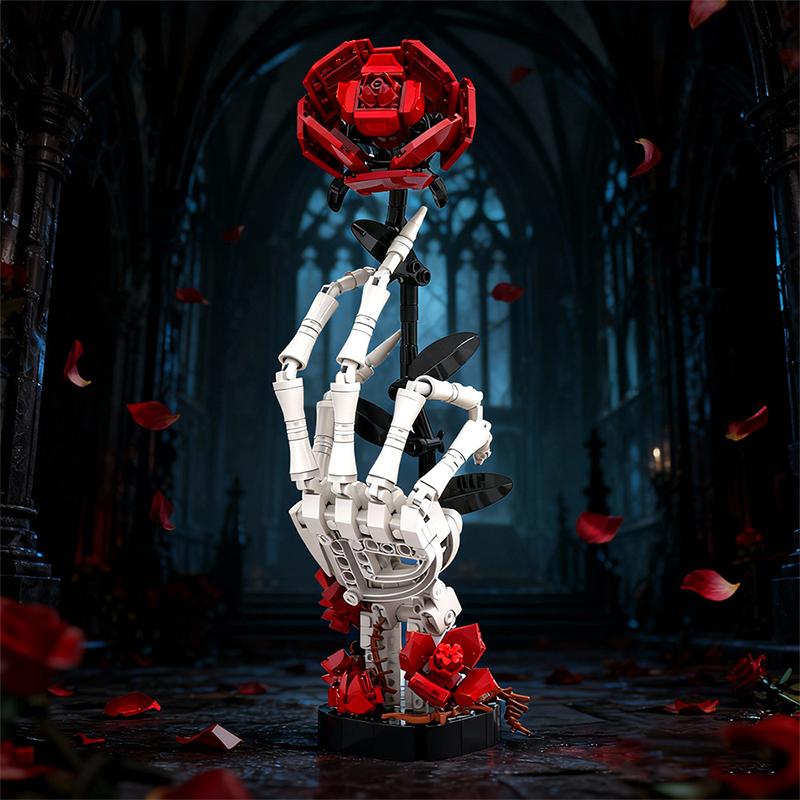 Gotische Skeletthand Rose Bausteine DIY Schwarze Romantische Dekoration Horror Valentinstagsgeschenk Kindergeburtstagsgeschenk Heimdeko Bastelartikel